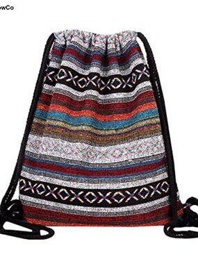 Bohemian Cotton Drawstring Backpack Lightweight Cinch Gym Sack Yoga Bag